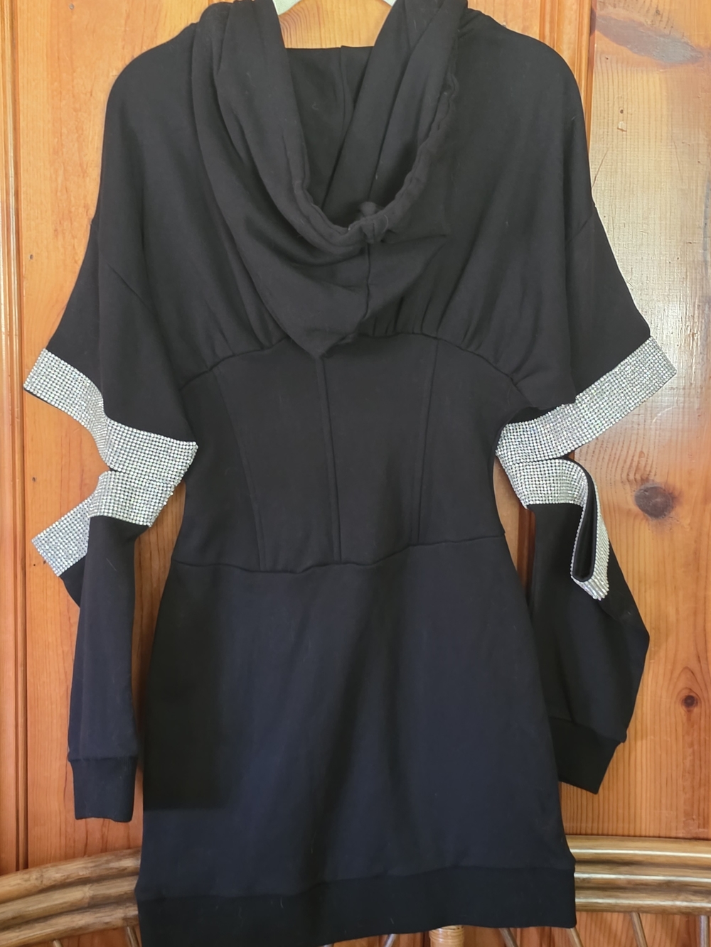 AKIRA Black Hooded Pullover with Corset Front and Rhinestone Trim - Picture 16 of 16